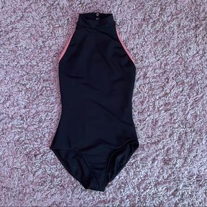 Mariia Mock Neck Leotard Black/Peach Lining Small